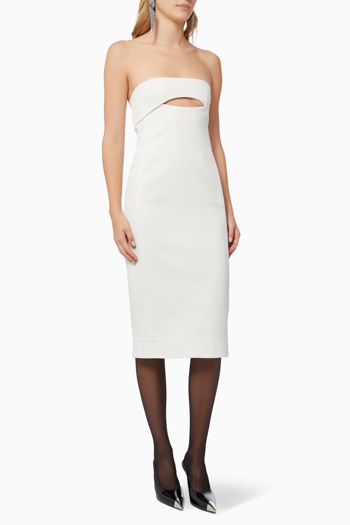 

Cut-out Midi Dress in Satin Crêpe, White