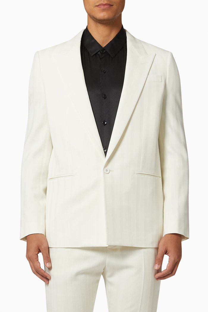 

Single-breasted Jacket in Striped Wool, White