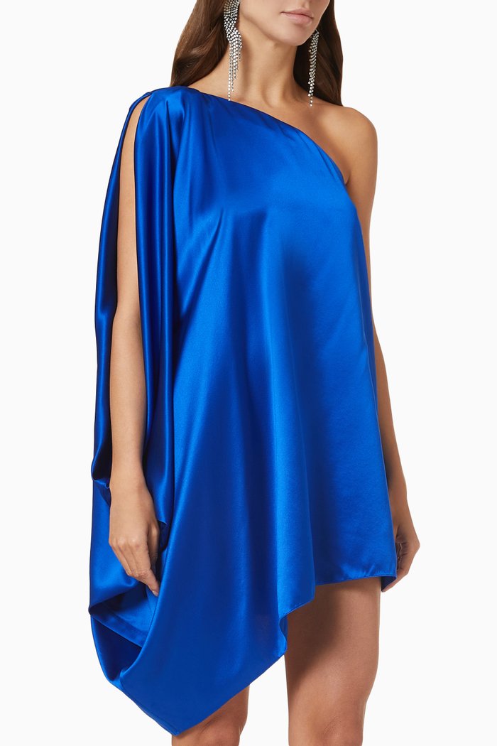 

One Shoulder Dress in Satin, Blue