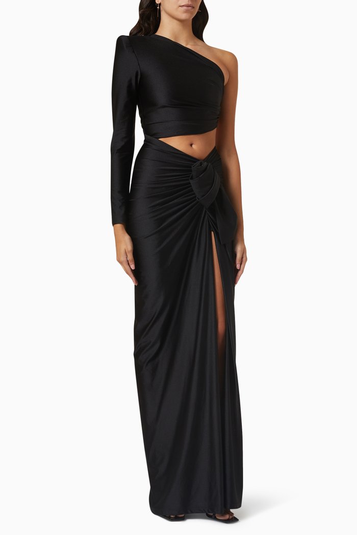 

One-shoulder Maxi Dress in Shiny Jersey, Black