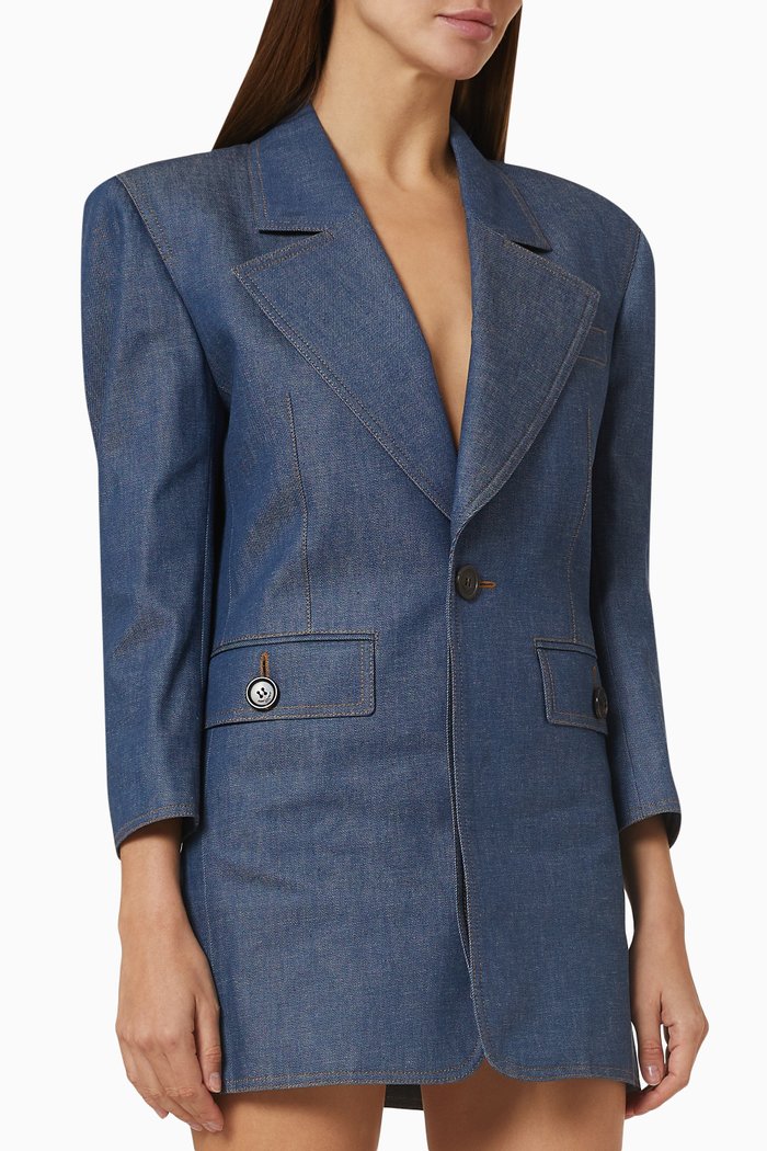 

Single-breasted Tailored Dress in Denim, Blue