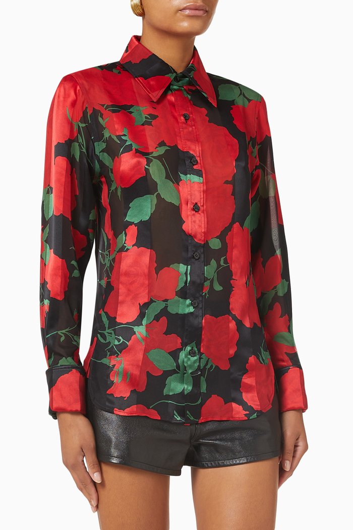 

Floral Shirt in Silk Muslin, Black