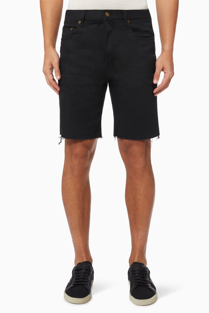 

Distressed Shorts in Stretch Denim, Black