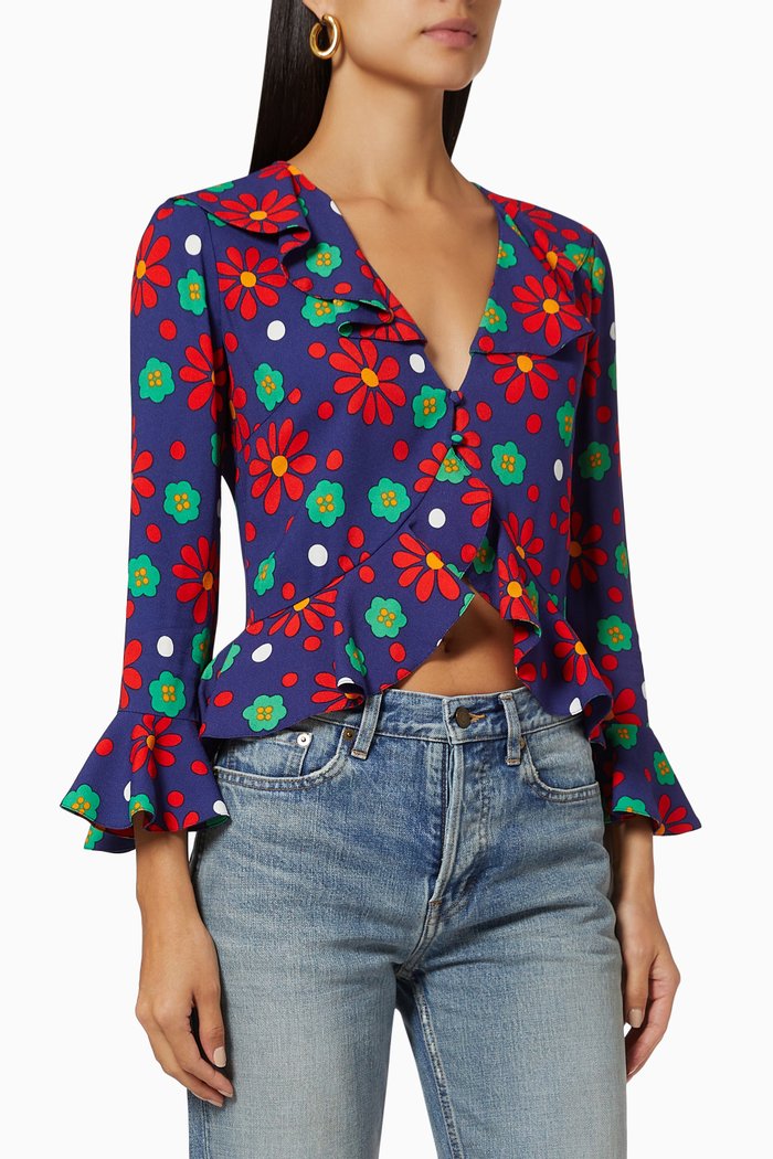 

Ruffled Blouse in Viscose, Blue