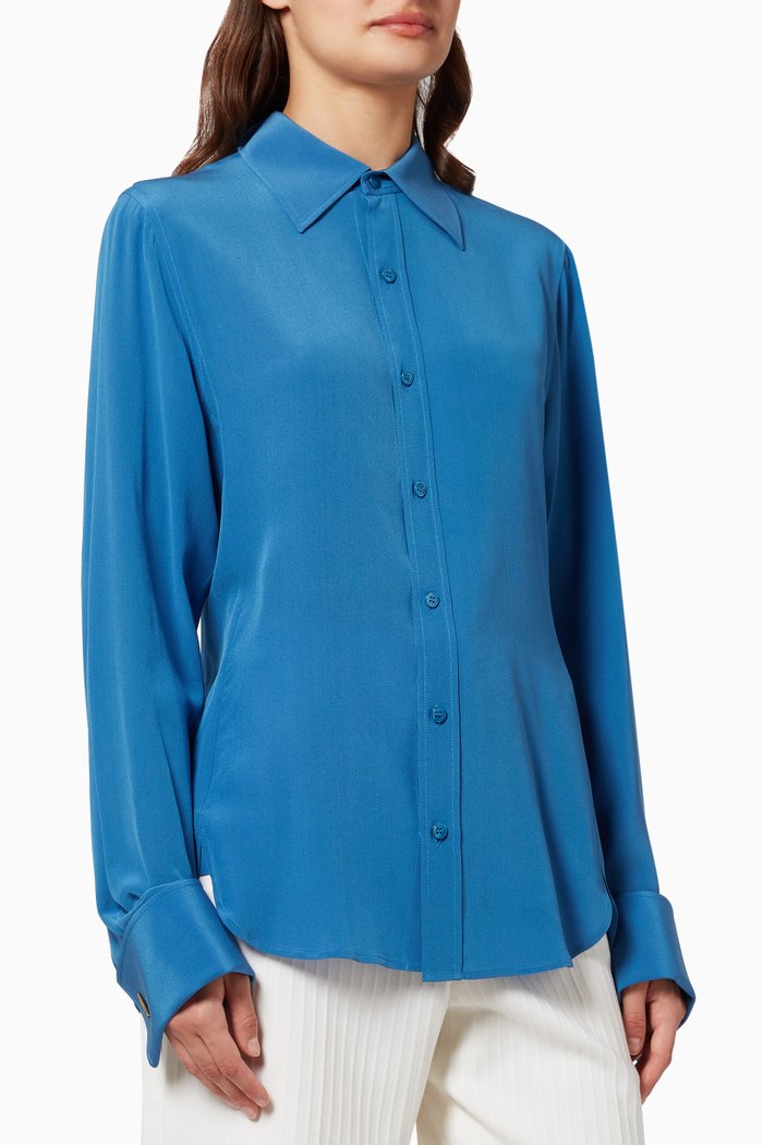 

Fitted Shirt in Silk Crêpe de Chine, Blue