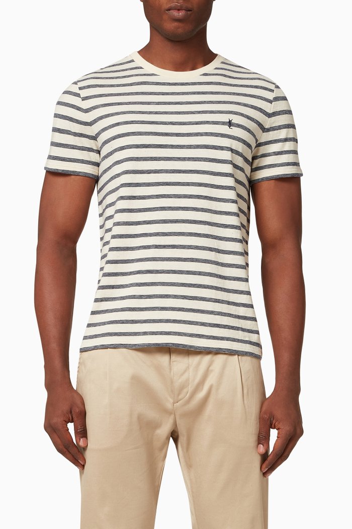 

Monogram Logo T-shirt in Striped Cotton Jersey, Blue