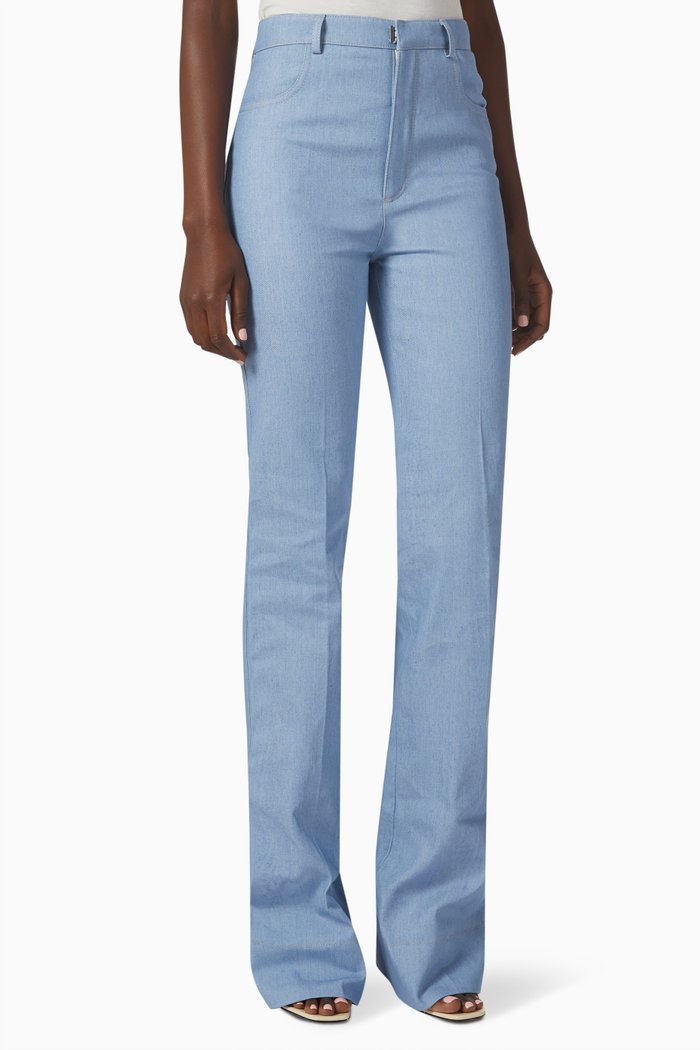

Flared Pants in Cotton Denim, Blue