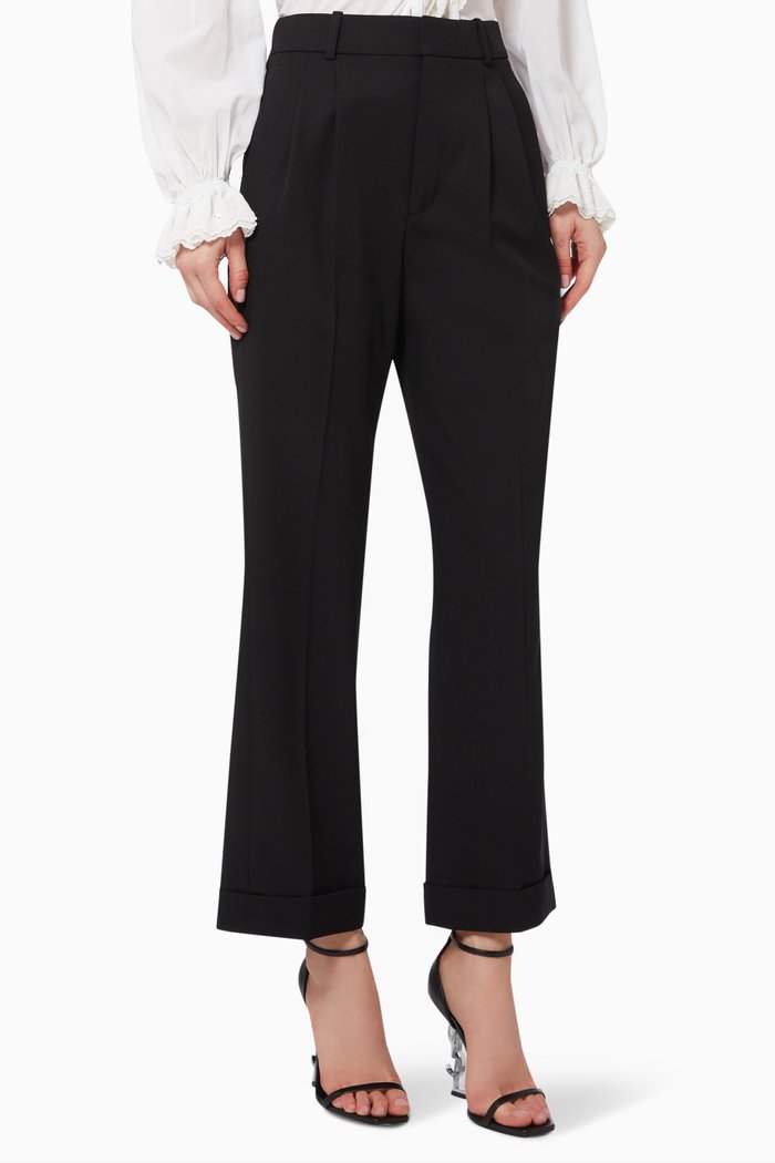

High-waisted Pants in Grain de Poudre Wool, Black