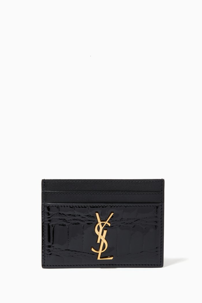 

Cassandre Card Holder in Croc-embossed Leather, Black