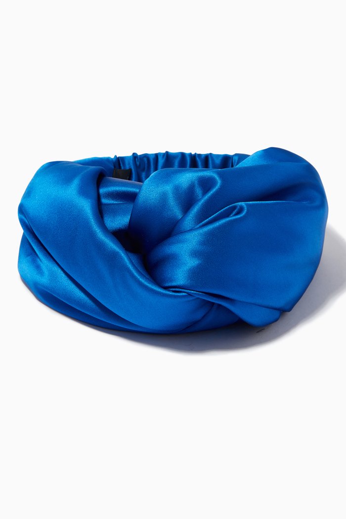 

Twisted Padded Headband in Silk Satin, Blue