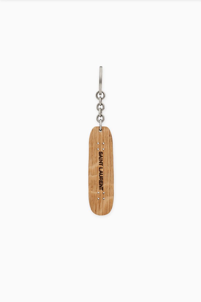 

SAINT LAURENT Skateboard Keyring in Wood, Brown