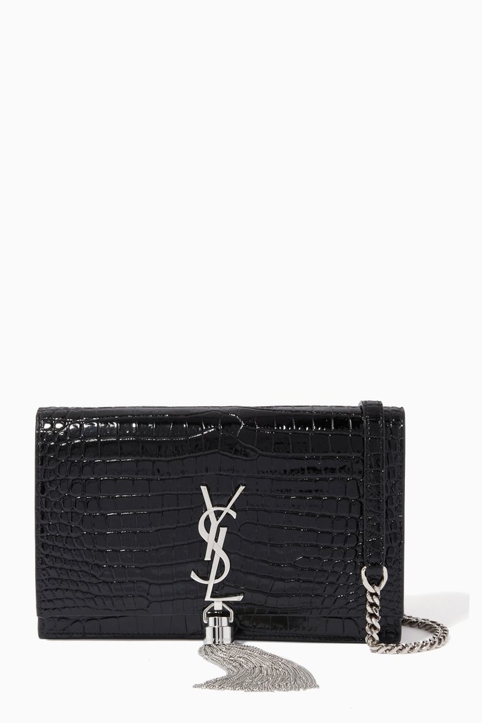 

Kate Chain Wallet in Crocodile Embossed Leather, Black