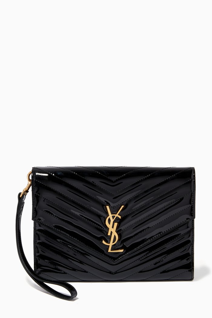 

Cassandre Flap Pouch in Matelassé Patent Leather, Black