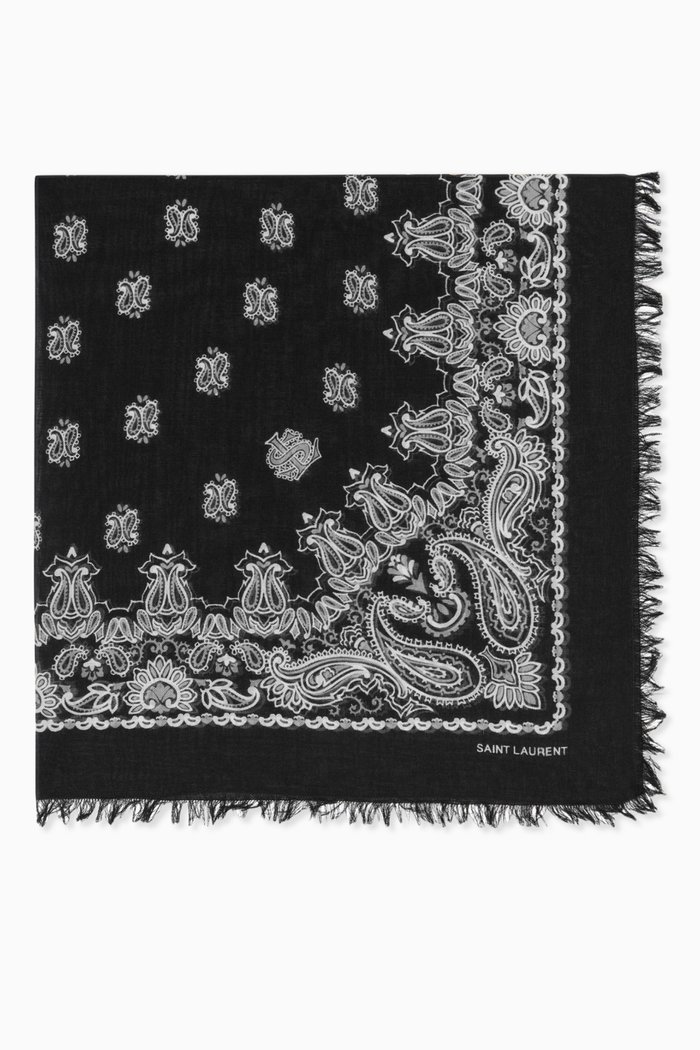 Paisley Square Bandana in Modal & Cashmere, Black
