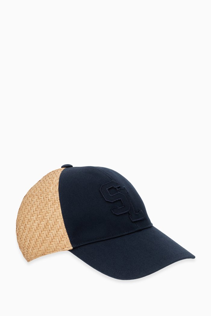 

SL Baseball Cap in Canvas & Raffia, Blue