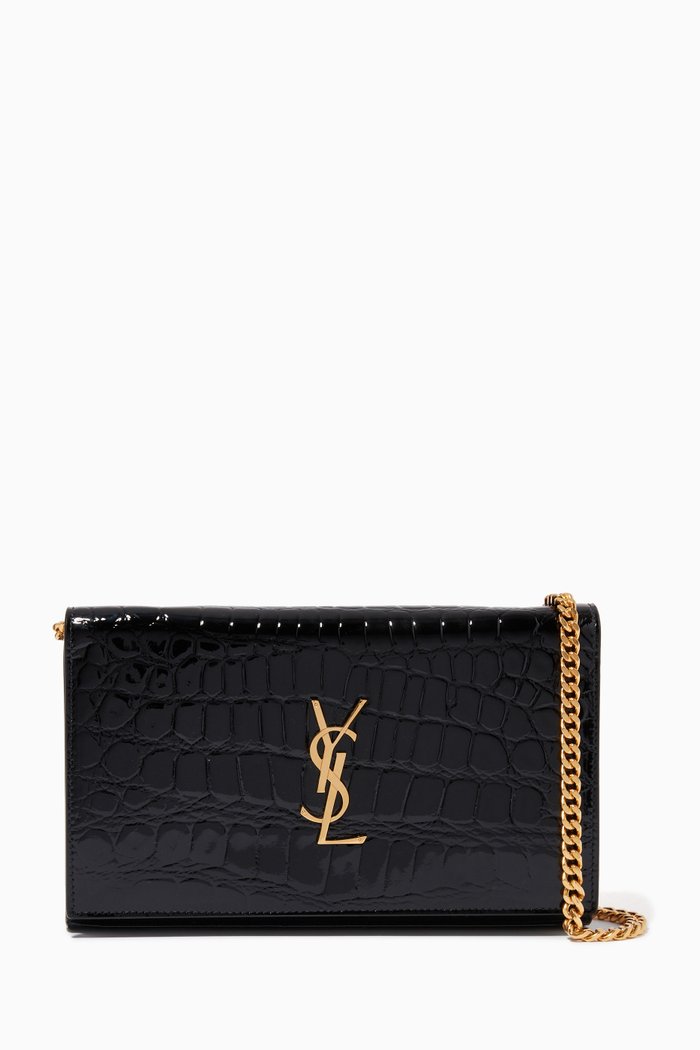

Monogram Chain Wallet in Croc-embossed Shiny Leather, Black