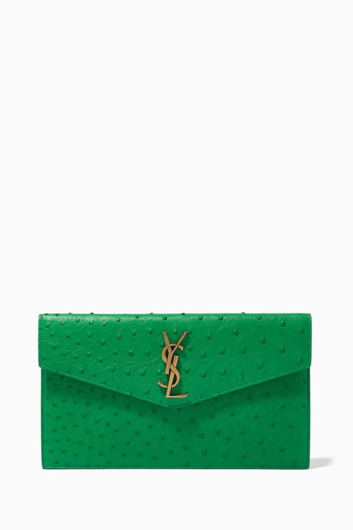 

Uptown Pouch in Embossed Leather, Green