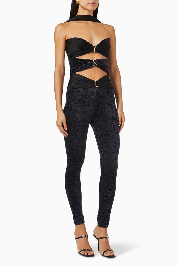 

YSL Cut-out Jumpsuit in Velvet Jersey, Black