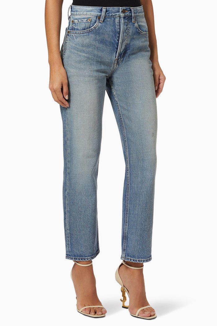 

90's Cropped Jeans in Denim, Blue