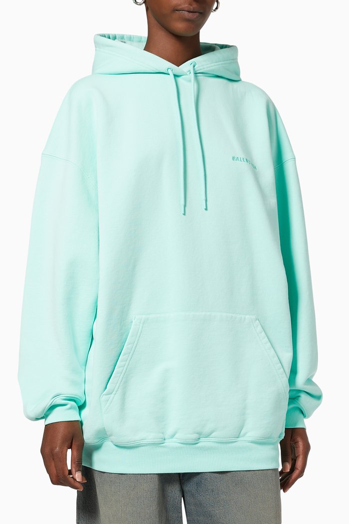 Logo Hoodie Medium Fit in Curly Cotton Fleece, Green