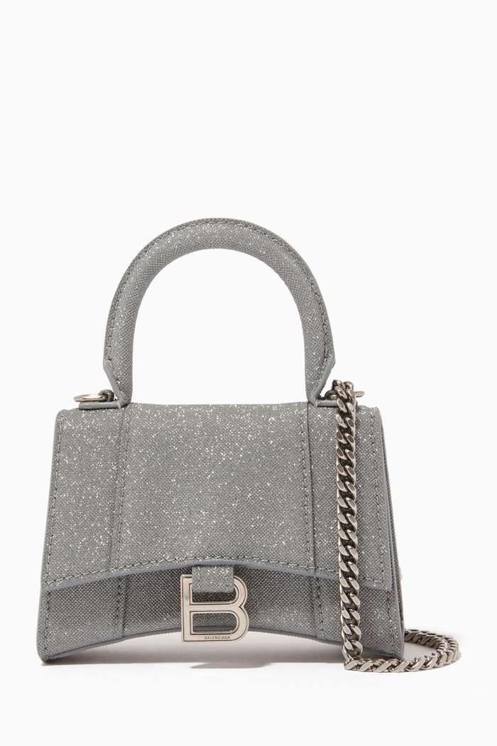 

Hourglass Mini Top Handle Bag in Glitter Fabric, Grey