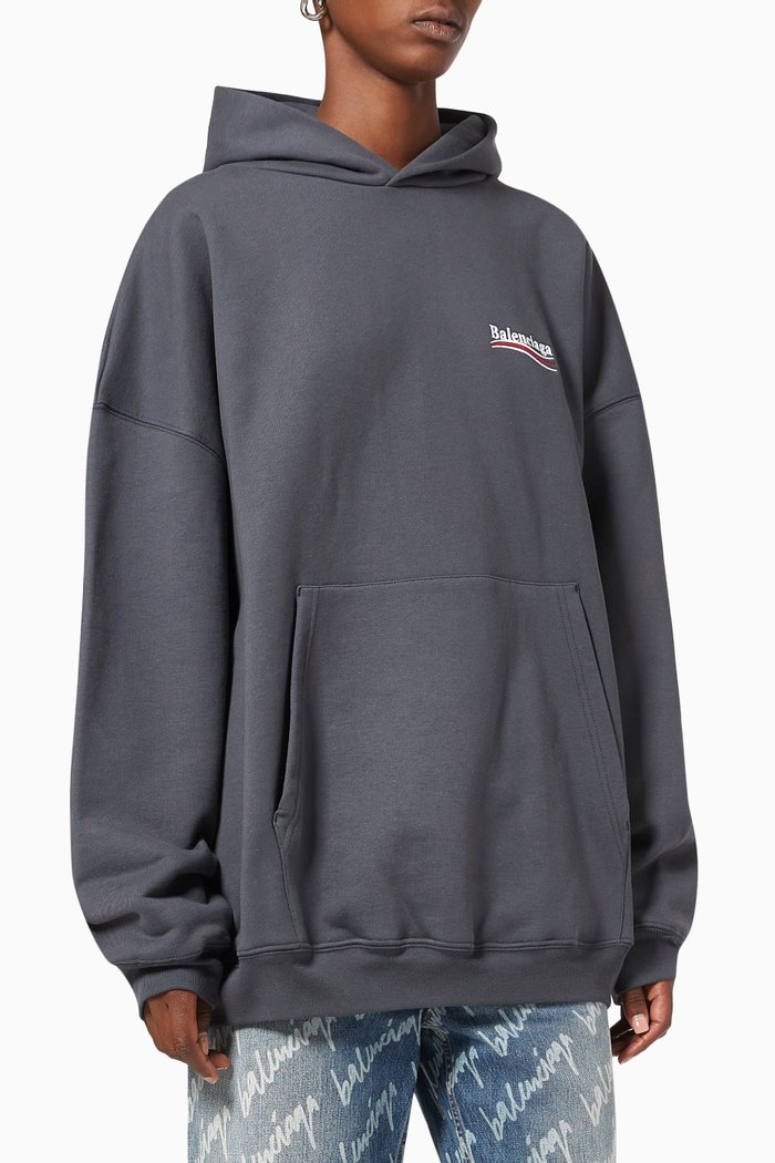 

Political Campaign Hoodie in Curly Cotton Fleece, Grey