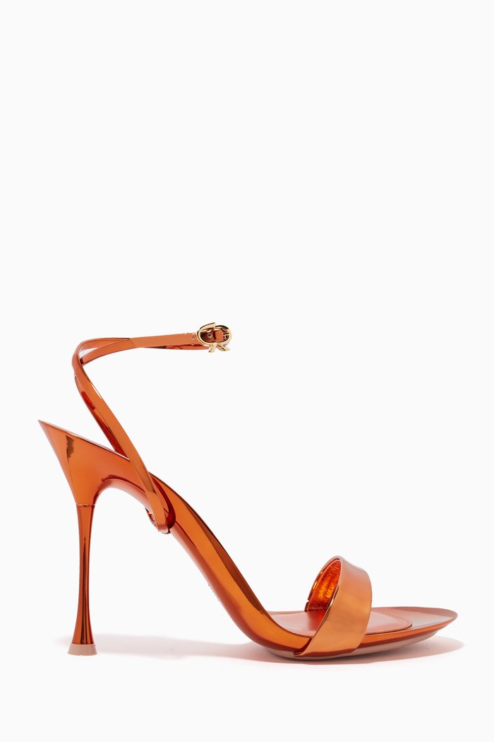 

Spice Ribbon Sandals 95 in Metallic Leather, Orange