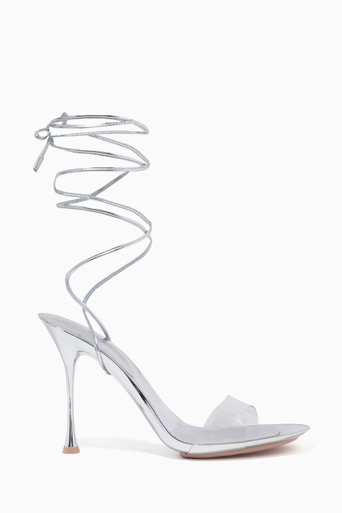 

Spice Glass Heels in Nappa Leather & Silk, Silver