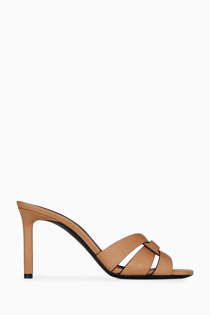 

Tribute Mule Heel Sandals in Leather, Neutral