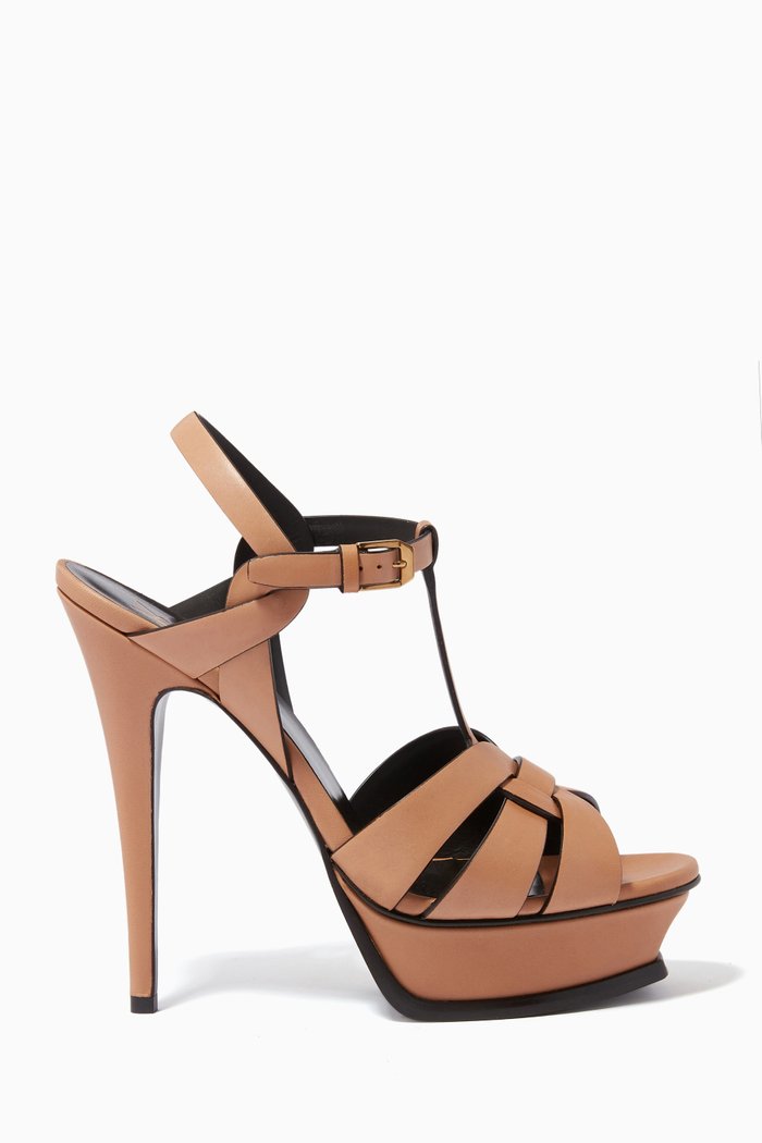 

Tribute Platform Sandals in Calfskin, Neutral