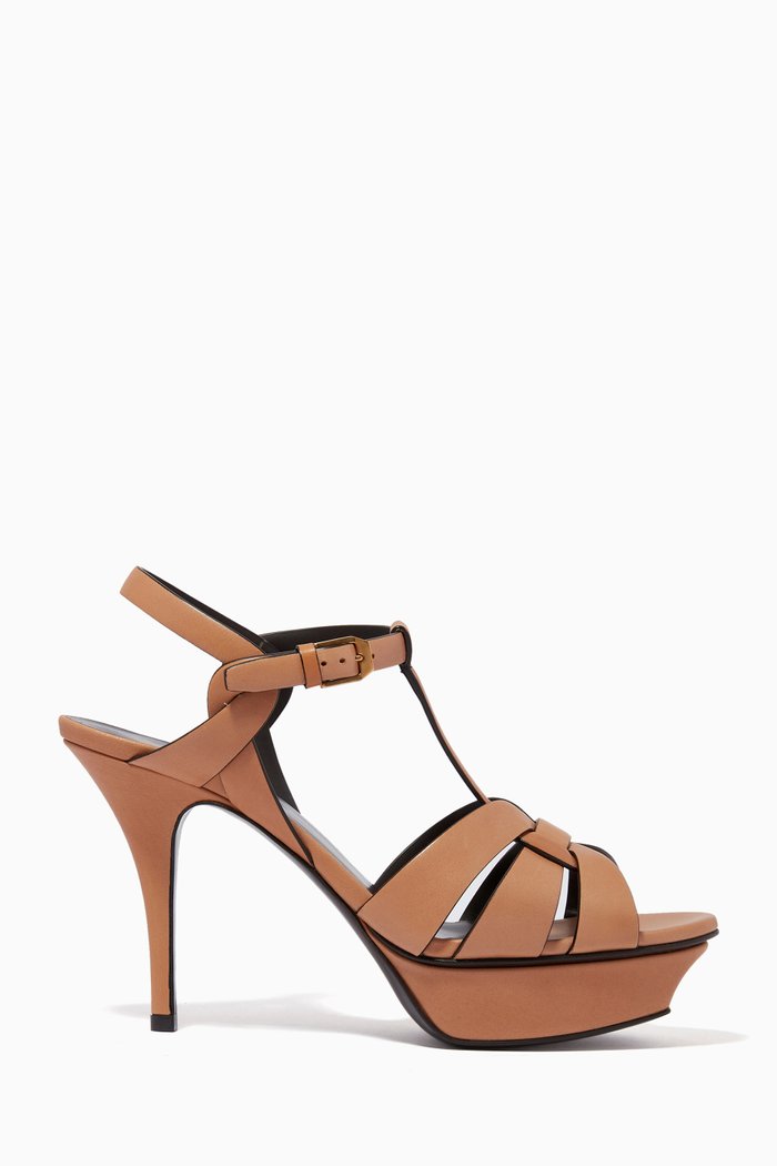 

Tribute Heel Sandals in Calfskin Leather, Neutral