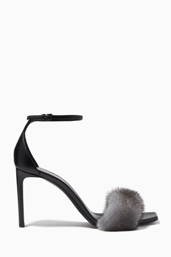 

Bea 90 Sandals in Mink Fur & Leather, Blue