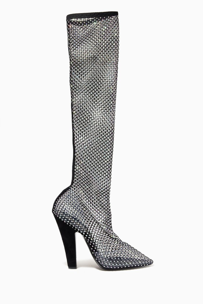 

68 Boots in Mesh with Rhinestones, Black