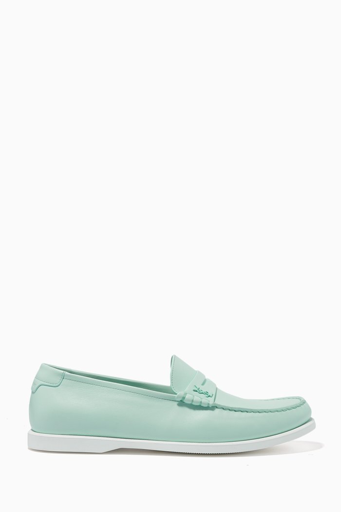 

Le Loafer Monogram Penny Slippers in Smooth Leather, Blue