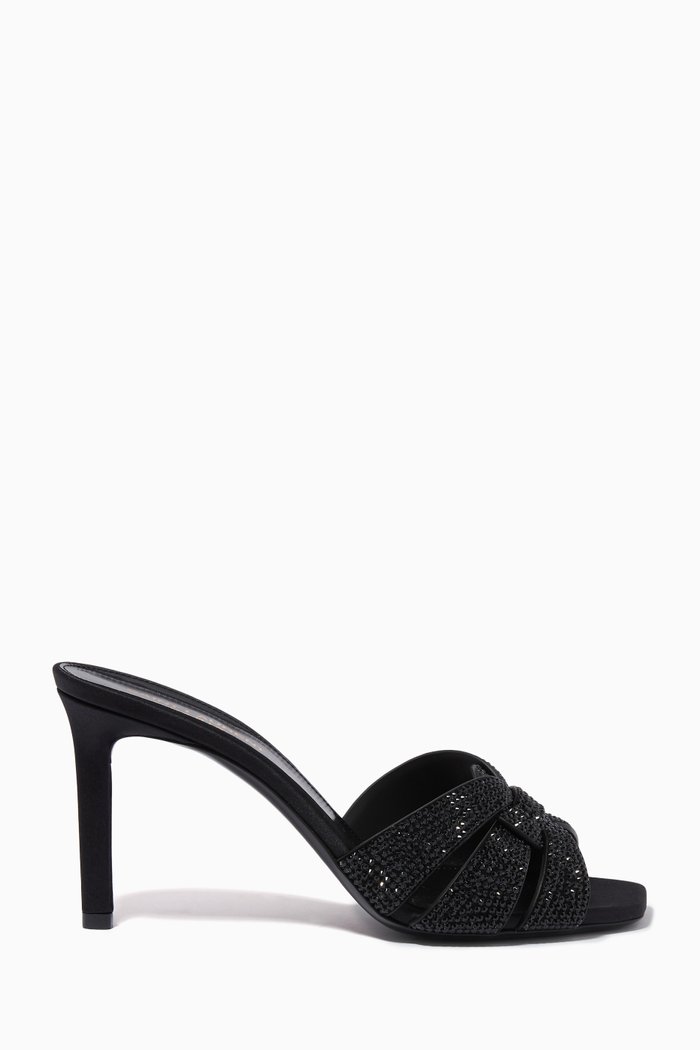 Tribute 85 Mules in Rhinestone Suede, Black