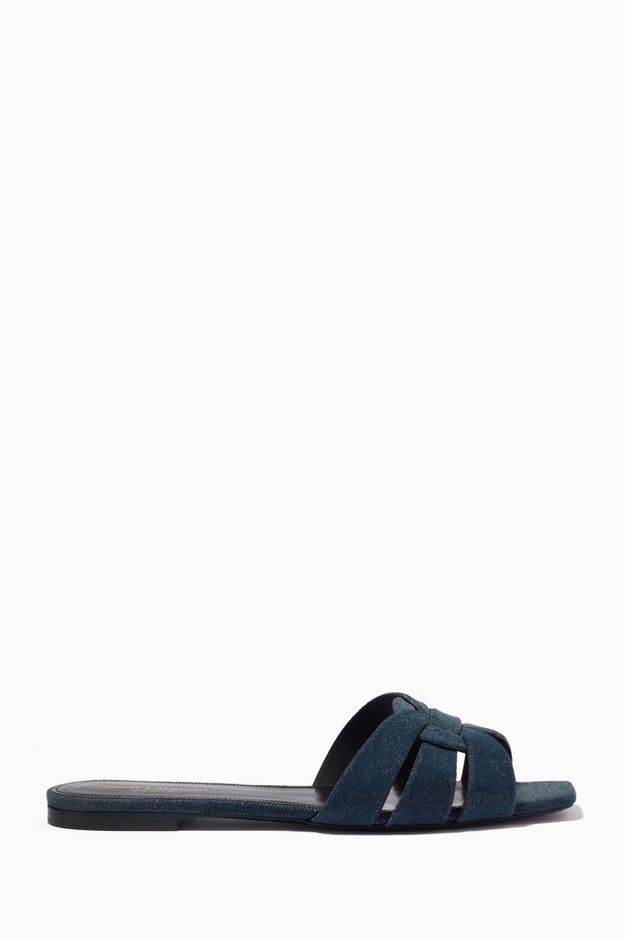 

Tribute Flat Mules in Denim, Blue