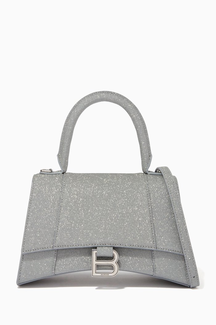 

Hourglass Small Top Handle Bag in Glitter Fabric, Grey