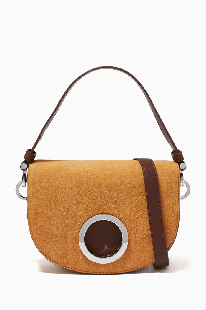 Mid Luna Bag in Suede, Neutral