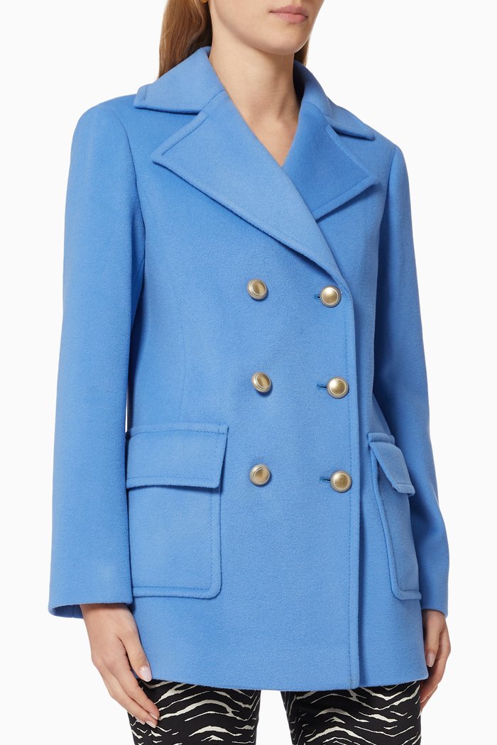 

Salato Tailored Pea Coat in Wool, Blue