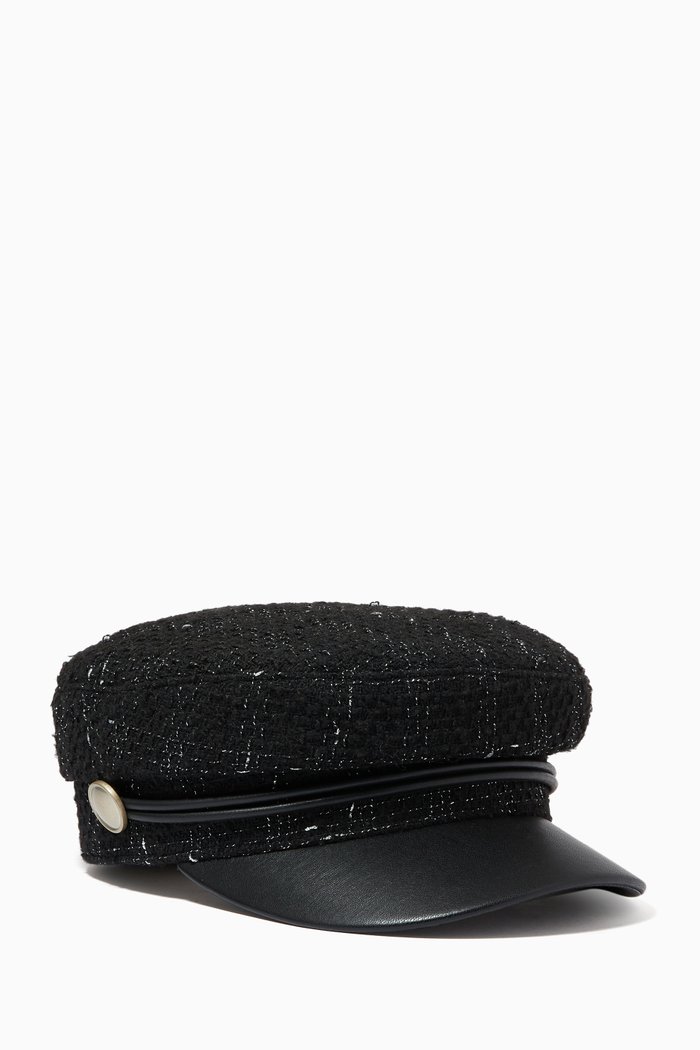 

Basketweave Baker Boy Hat in Tweed, Black
