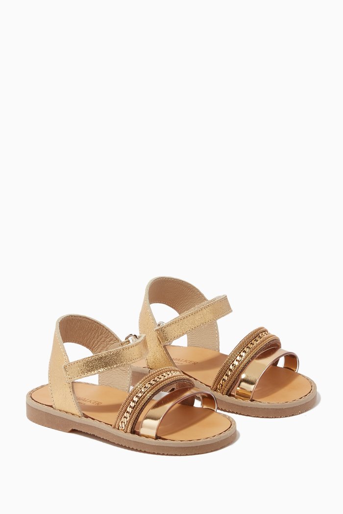 

Multi Strap Sandals in Leather, Gold