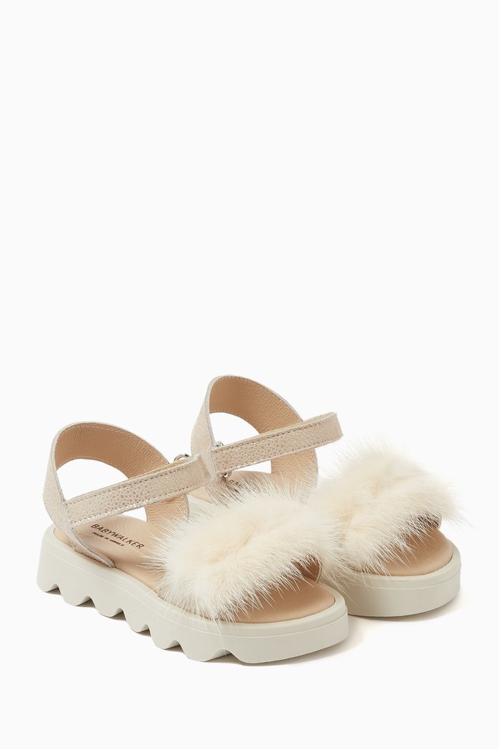 

Fur-detail Strap Chunky Sandals, Neutral
