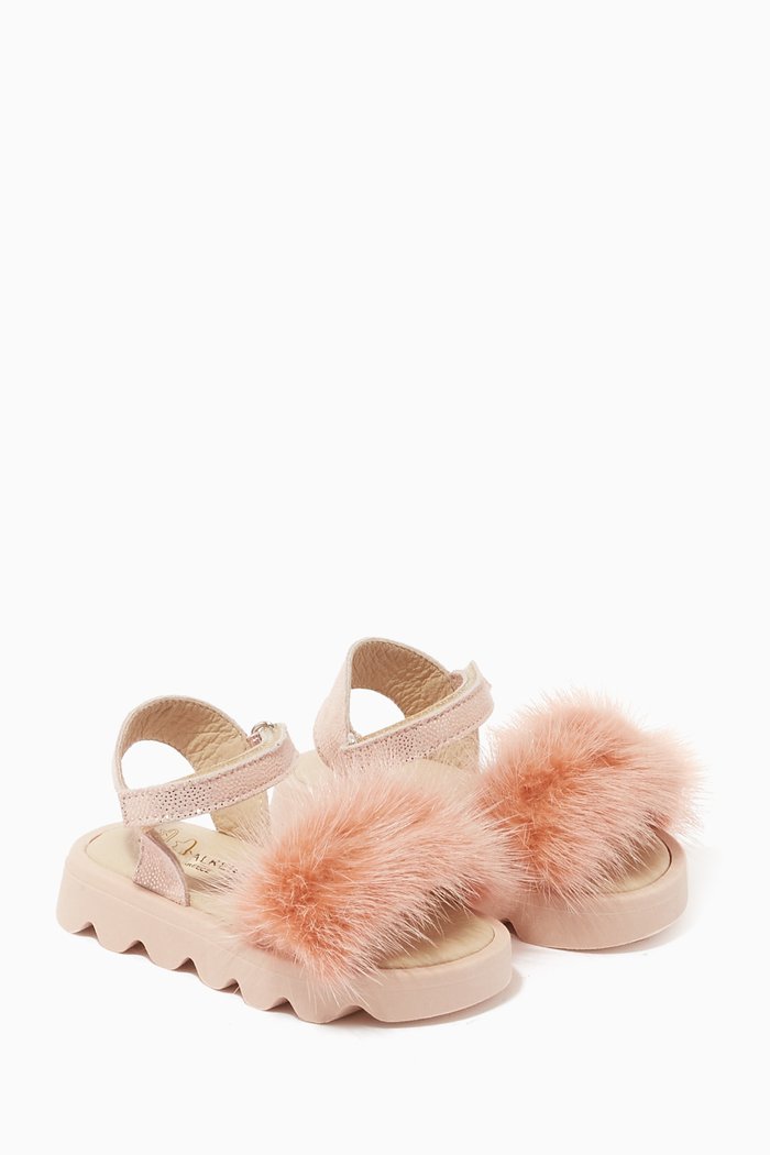Fur-detail Strap Chunky Sandals, Pink