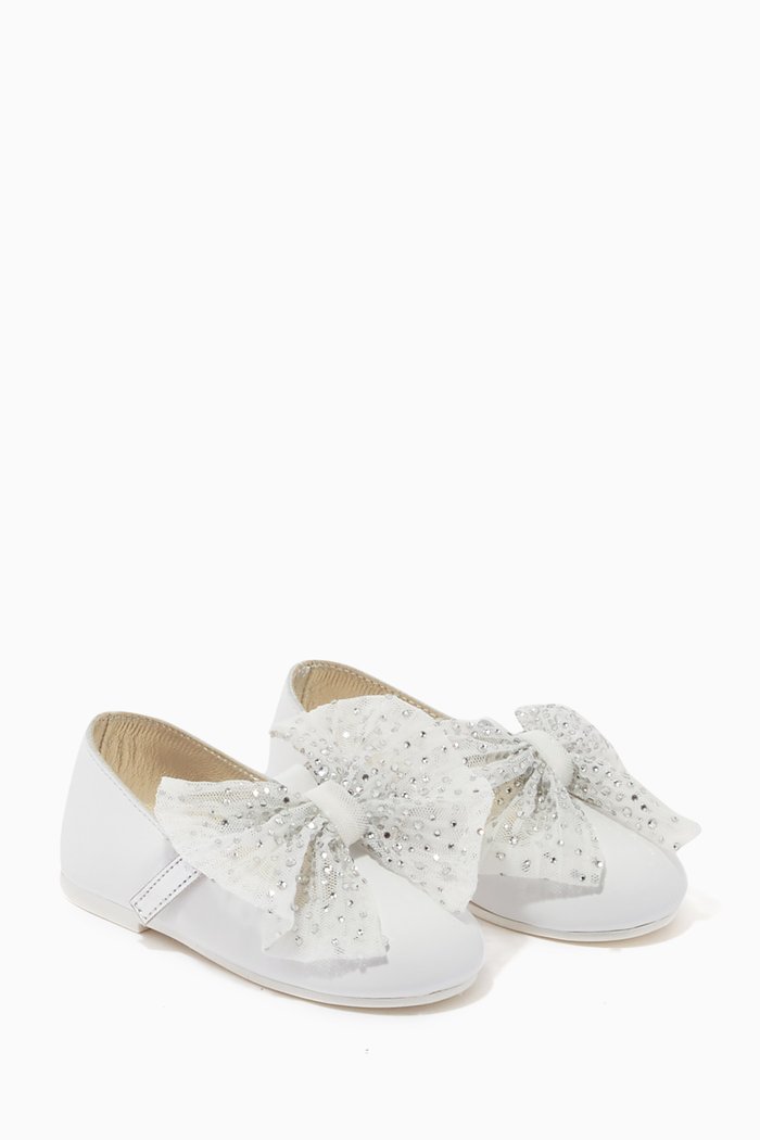 Huge Bow Ballerinas in Leather, White