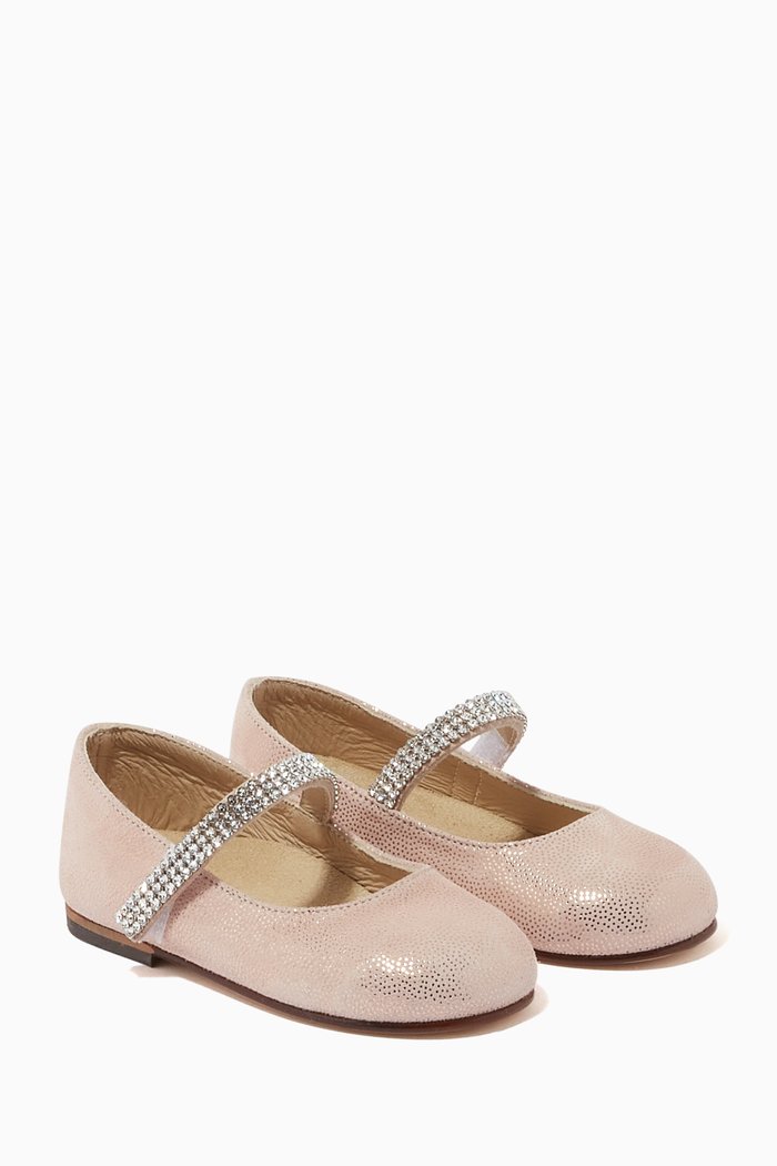 

Crystal Strap Ballerinas in Leather, Pink