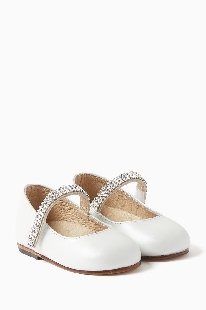

Crystal Strap Ballerinas in Leather, White
