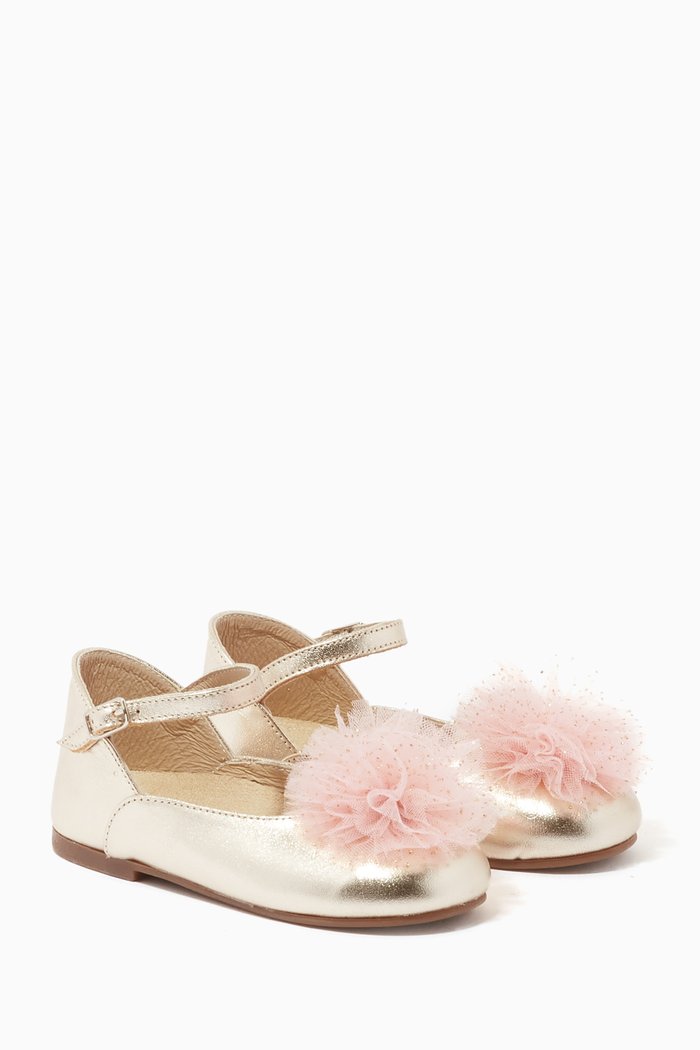 

Fur-detail Ballerinas in Metallic Leather, Gold
