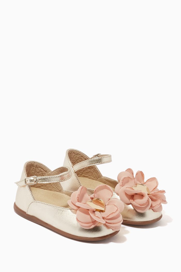 

Flower & Heart Ballerinas in Leather, Gold