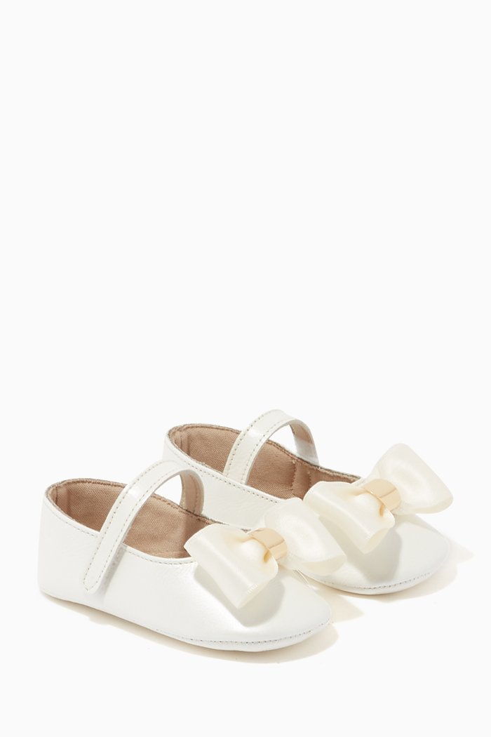 

Ribbon Embellishment Ballerinas in Leather, White