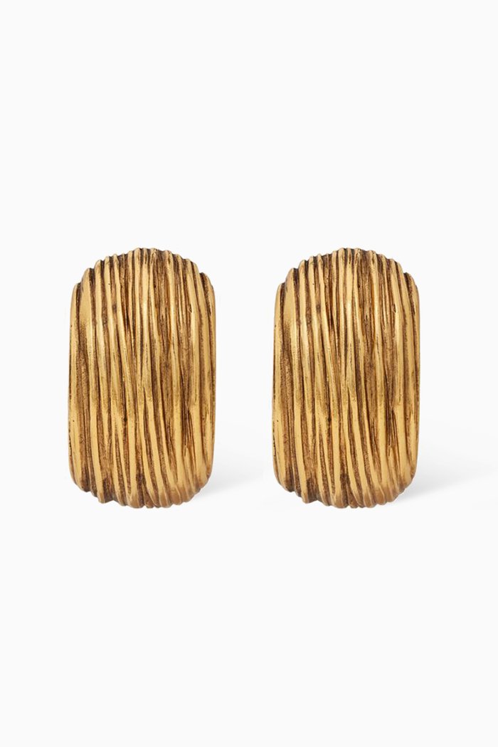 

Striated Dome Clip Earrings in Brass, Gold